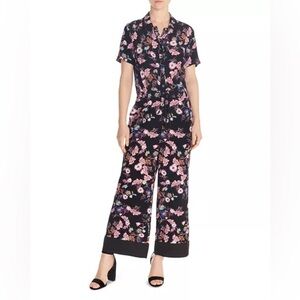 Sandro Jumpsuit Olivier Wide Leg Button Down in Black Floral